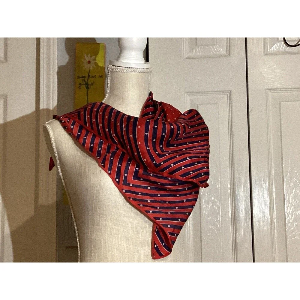 Vintage Glentex Long Scarf Red White Blue Striped 26